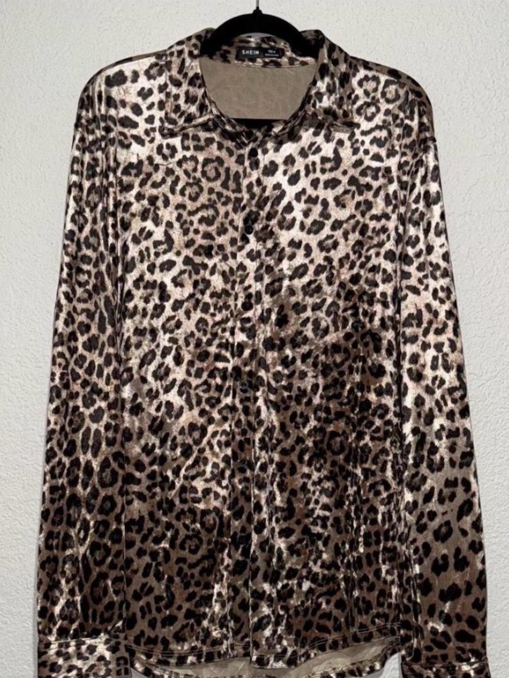 SHEIN Leopard Print Satin Button-Up Shirt - Brown Black Cream